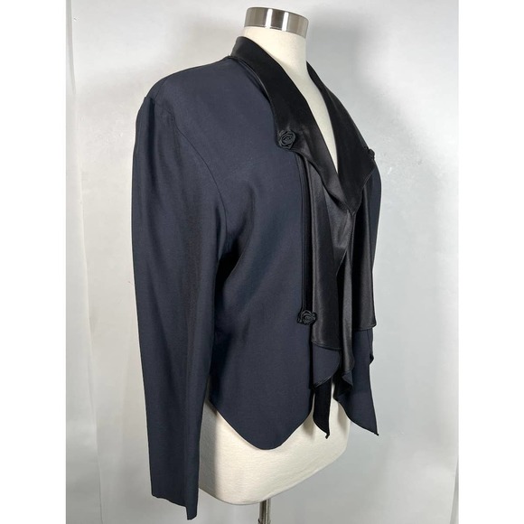 Vtg Wild Rose Women's Satin Feel Jacket L Rosettes Open Back / Waterfall Collar - Picture 3 of 7